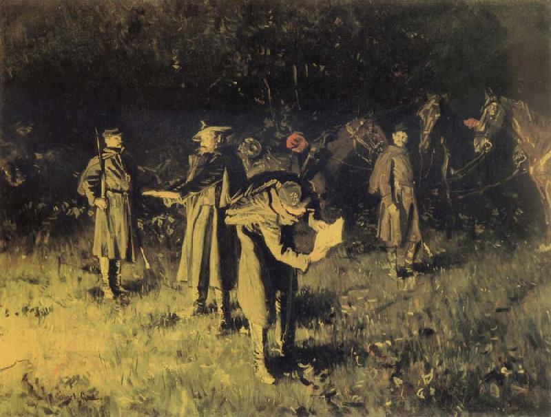 unknow artist Federal troops reading a message at fireside China oil painting art